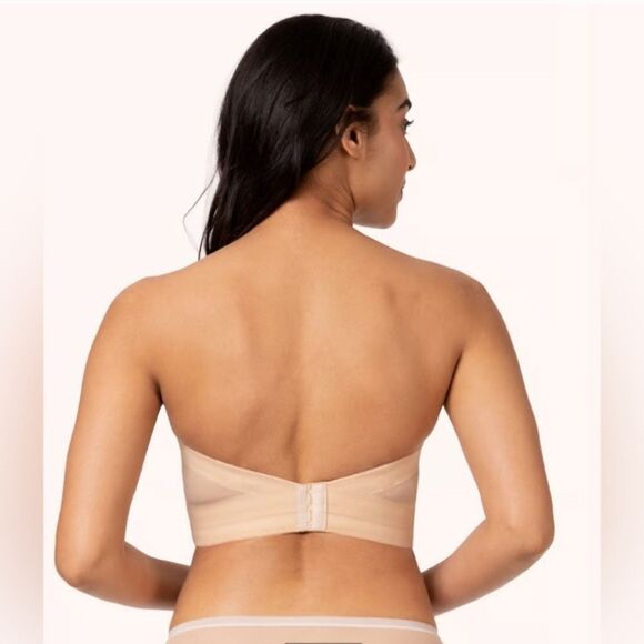 Lively Bra Size 34DD The Low Back Strapless Cream Beige Long Line Boned Bustier - Picture 3 of 16